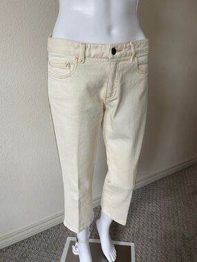 Theory Cropped Jeans Pants Size 4 Cream stretch Cotton USA Made Slim Straight